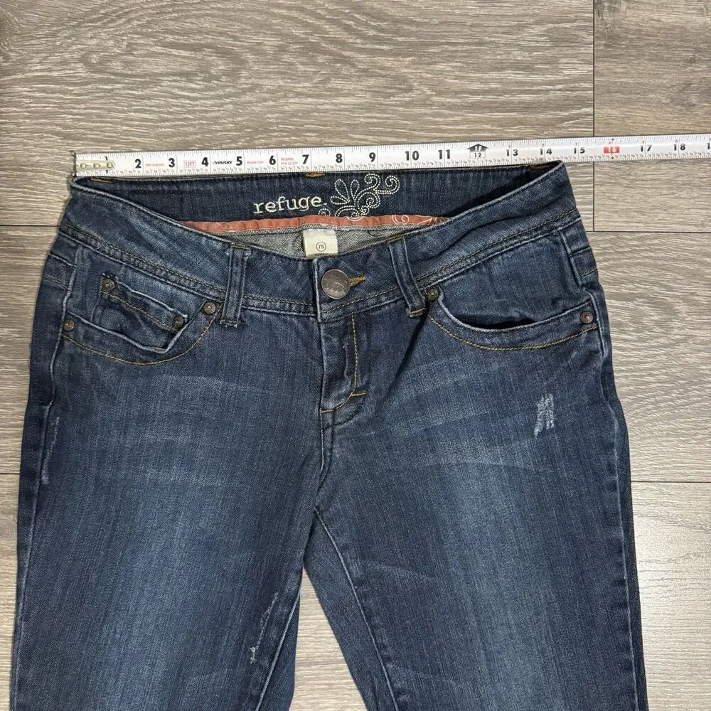 Refuge Women Blue Wide Flared‎ Leg Short Rise Y2K Size 7S